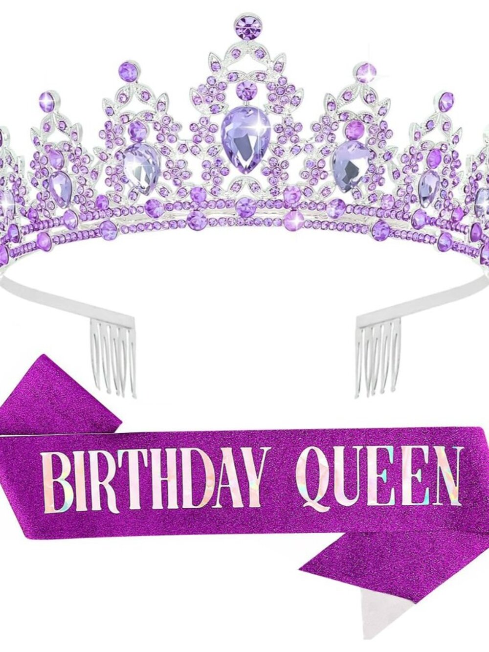 Birthday Tiara Crown with Sash for Women, Birthday Queen for Party